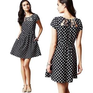 Anthropologie Maeve Polka Dot Fit Flare Dress Cutout Pockets Women’s 6